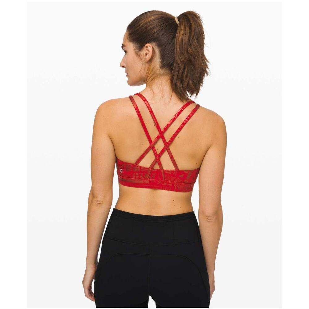 Lululemon Energy Bra Manifesto 20YR Manifesto Foil Dark Red Gym Yoga Sports Sz 4 - Picture 2 of 4